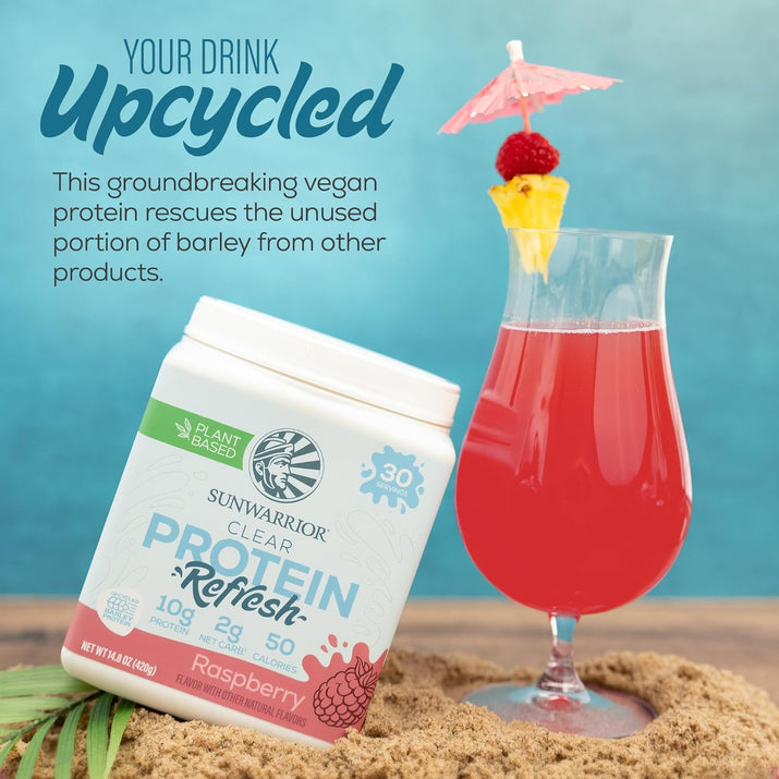 Clear Protein Powder Plant - Based Protein Water Mix, Vegan Protein and Refreshing Hydration Powder Additive | 10G Protein per Serving | Raspberry Flavored | 420G Tub 30 Servings | Clear Protein Refresh - Premium Supplements