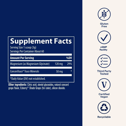 Minerals Magnesium Glycinate Powder - Daily Magnesium Powder for Sleep Support - Calming Bedtime Drink - Natural & Gentle - Grape - 180G (60 Servings)