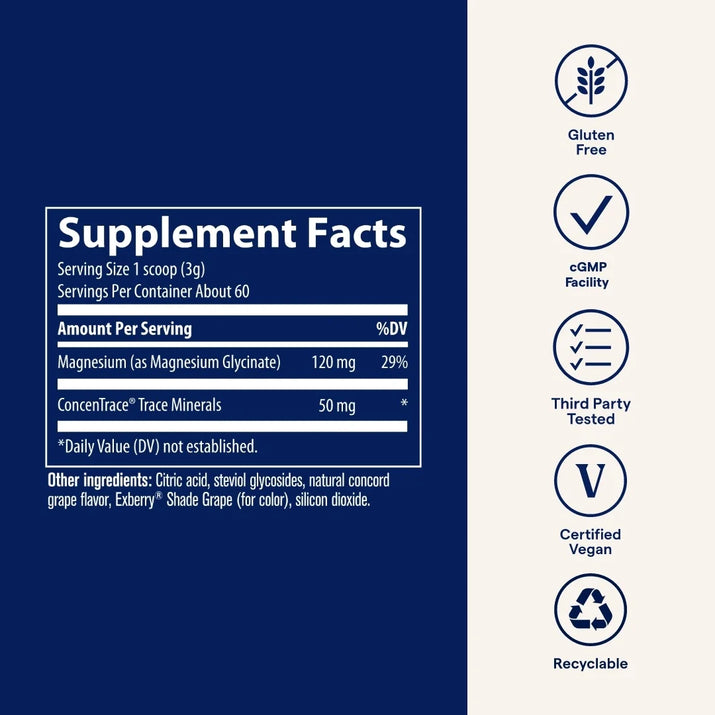 Minerals Magnesium Glycinate Powder - Daily Magnesium Powder for Sleep Support - Calming Bedtime Drink - Natural & Gentle - Grape - 180G (60 Servings)