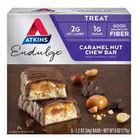 Endulge Caramel Nut Chew Bar, Dessert Favorite, 1G Sugar, Good Source of Fiber, 5 Count - Premium Supplements