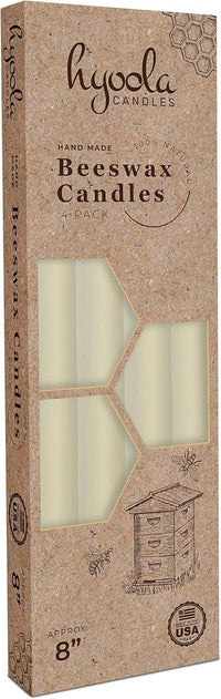 8" Beeswax Taper Candles - 8 Hour Burn Time - White Beeswax Candles - 4 Pack - Premium Supplements