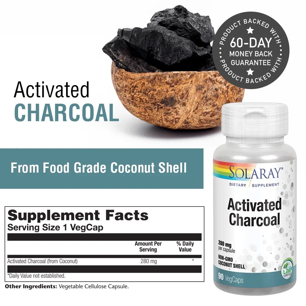 Activated Charcoal 280Mg | Coconut Source | Healthy Inner Cleansing & Digestive Tract Support | Non - Gmo, Vegan & Lab Verified | 90 Capsules - Premium Supplements