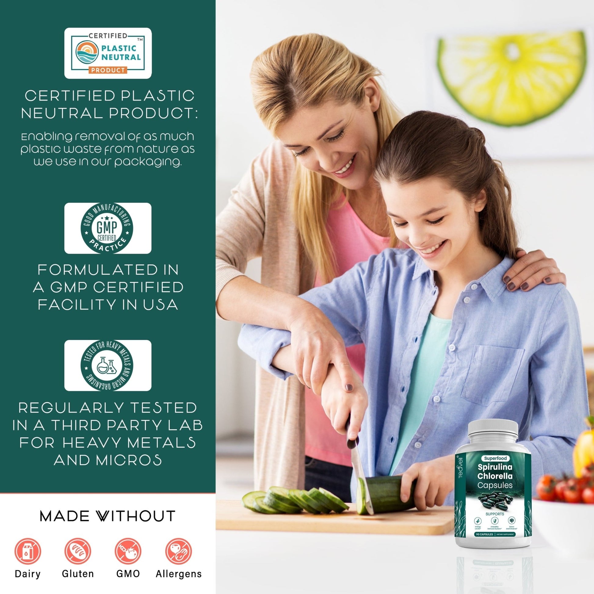 Organic Spirulina and Chlorella Capsules ?Organic Chlorophyll & Blue Green Algae to Support Powerful Detox, Energy & a Healthy Immune System? 3X More Chlorella Spirulina Powder / Serving ? 90 Pills - Premium Supplements