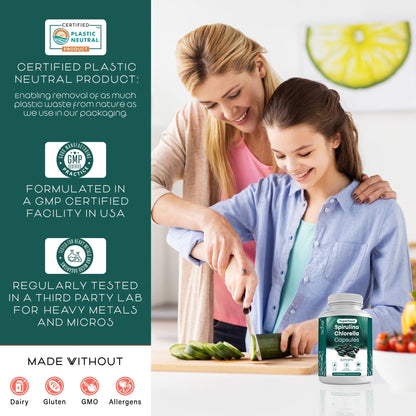 Organic Spirulina and Chlorella Capsules ?Organic Chlorophyll & Blue Green Algae to Support Powerful Detox, Energy & a Healthy Immune System? 3X More Chlorella Spirulina Powder / Serving ? 90 Pills - Premium Supplements
