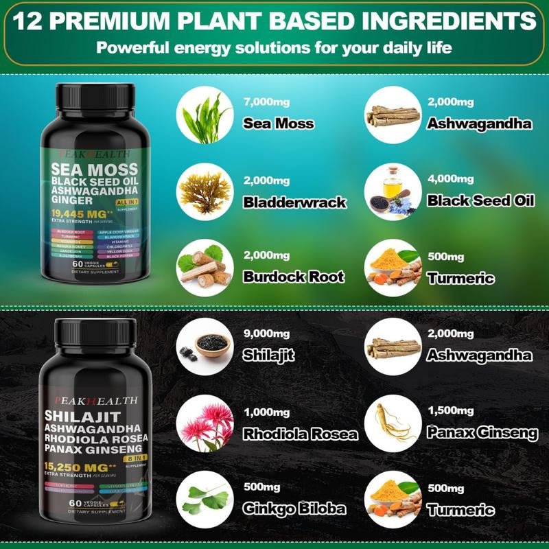 Sea Moss & Shilajit Dynamic Vitality Bundle - 60 Count - Premium Supplements