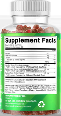 Irish Sea Moss Gummies - 3000 Mg - 60 Vegan Gummies - Made with Bladderwrack & Burdock Root - Seamoss Supplement for Thyroid, Energy, Immune Support - Premium Supplements