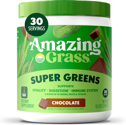 Greens Superfood Powder: Greens Powder with Digestive Enzymes & Probiotics, Organic Spirulina, Chlorella, and Beet Root Powder, Chocolate, 30 Servings - Premium Supplements