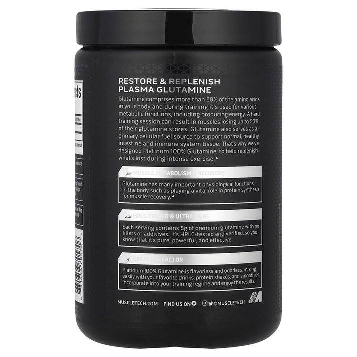 Platinum 100% Glutamine, Unflavored, 10.58 Oz (300 G) - Premium Supplements