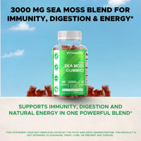 Irish Sea Moss Gummies - 3000 Mg - 60 Vegan Gummies - Made with Bladderwrack & Burdock Root - Seamoss Supplement for Thyroid, Energy, Immune Support - Premium Supplements