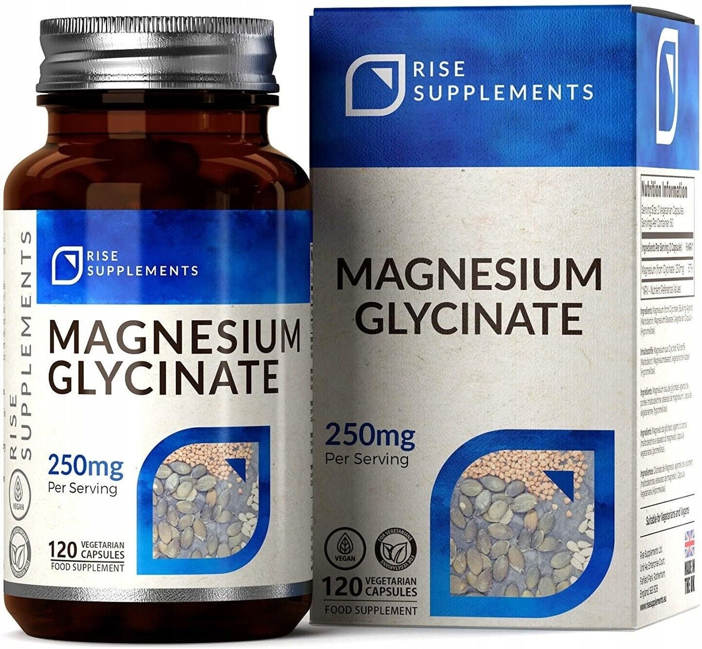 Rise Supplements Magnesium Glycinate 250Mg 120 Capsules - Premium Supplements