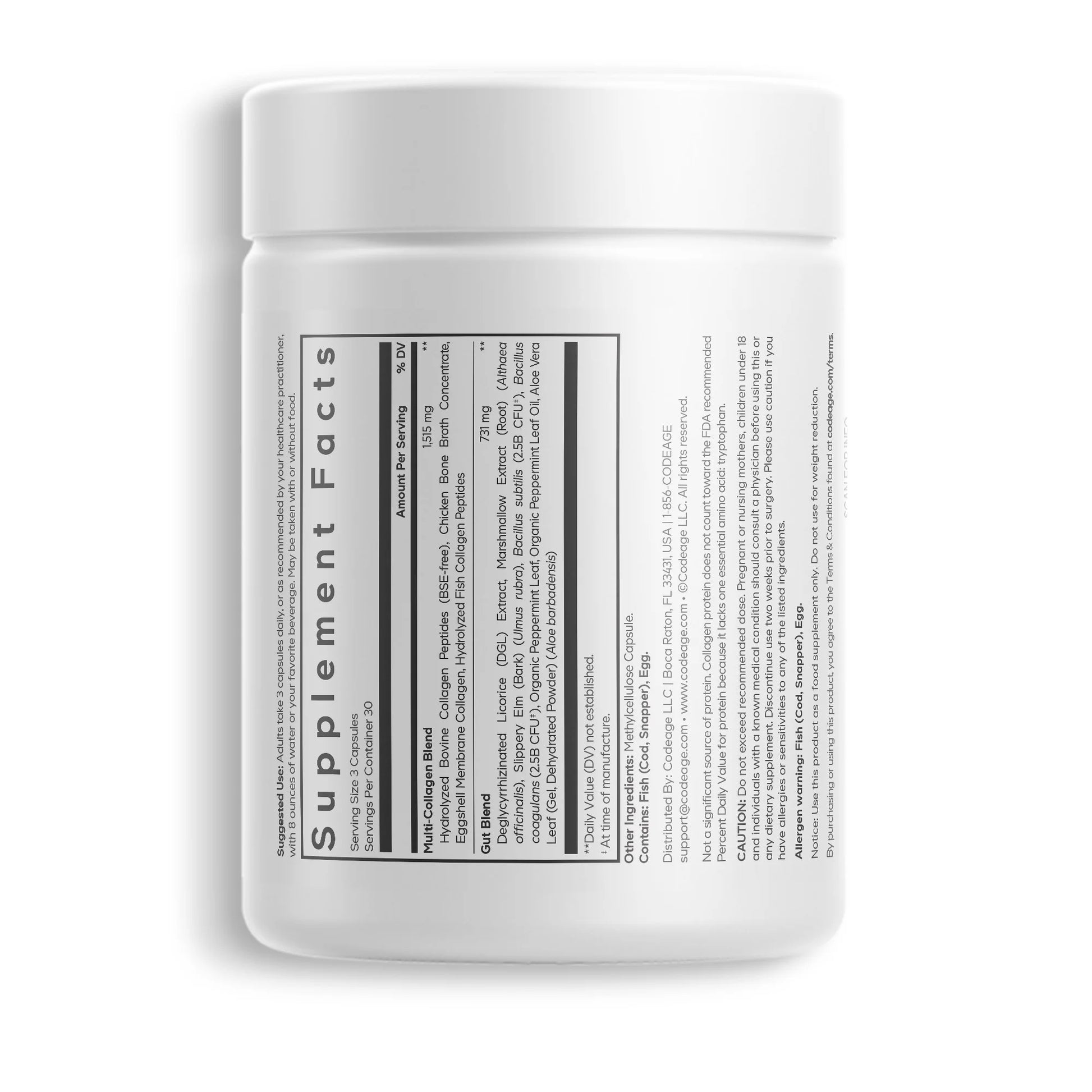 Multi Collagen Capsules + Gut Health Blend, Digestion Probiotics, Collagen 5 Types, Botanicals, 90 Ct