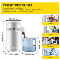 Pure Water Distiller 750W Fully Upgraded with Handle 1.1 Gal. /4L BPA Free Container Perfect for Home Use White - Premium Supplements