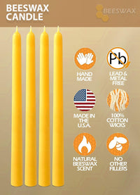 16" Beeswax Taper Candles - 16 Hour Burn Time - Yellow Beeswax Candles - 4 Pack - Premium Supplements