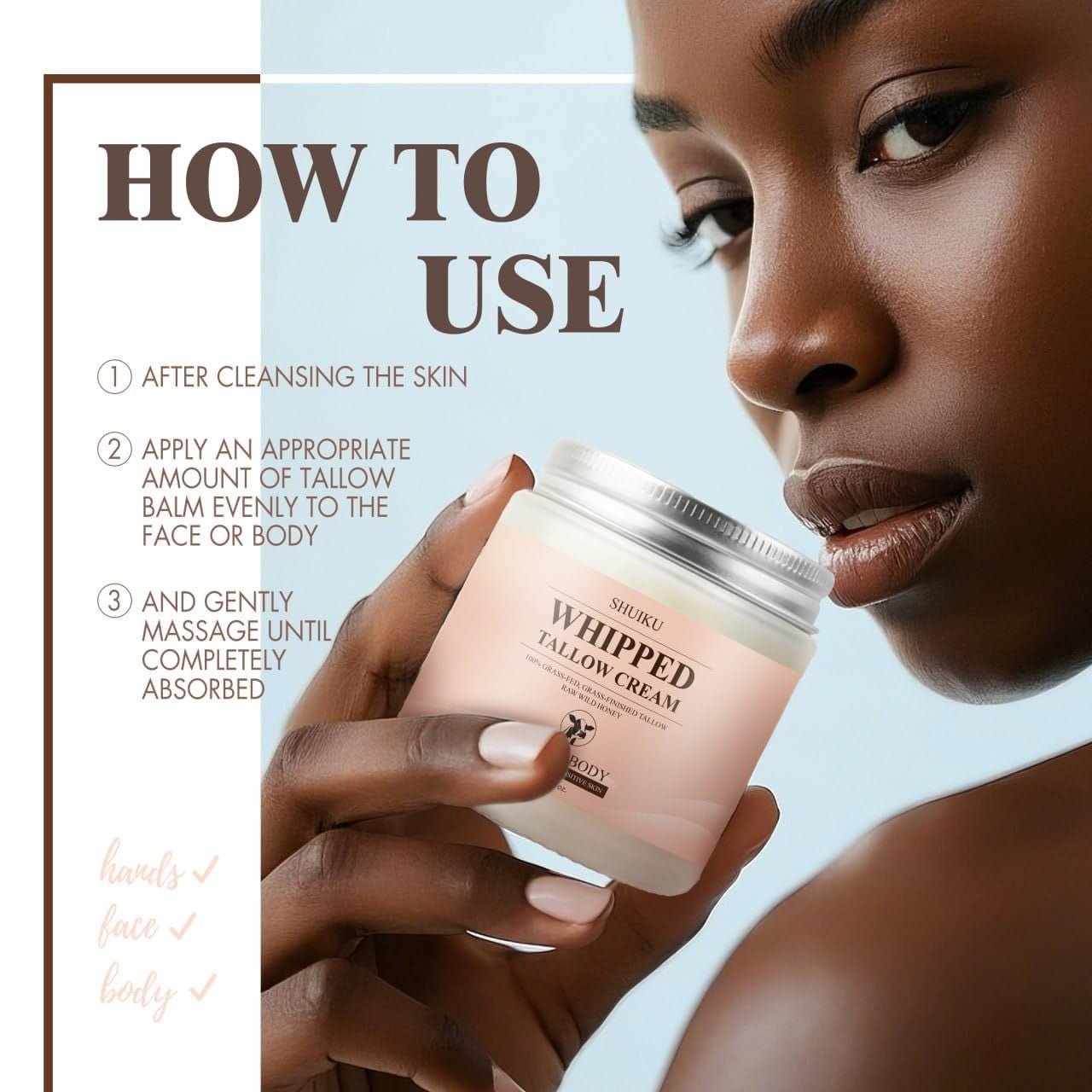 Whipped Beef Tallow for Skin Organic Grass Fed Beef Tallow and Honey Moisturizer - Premium Supplements