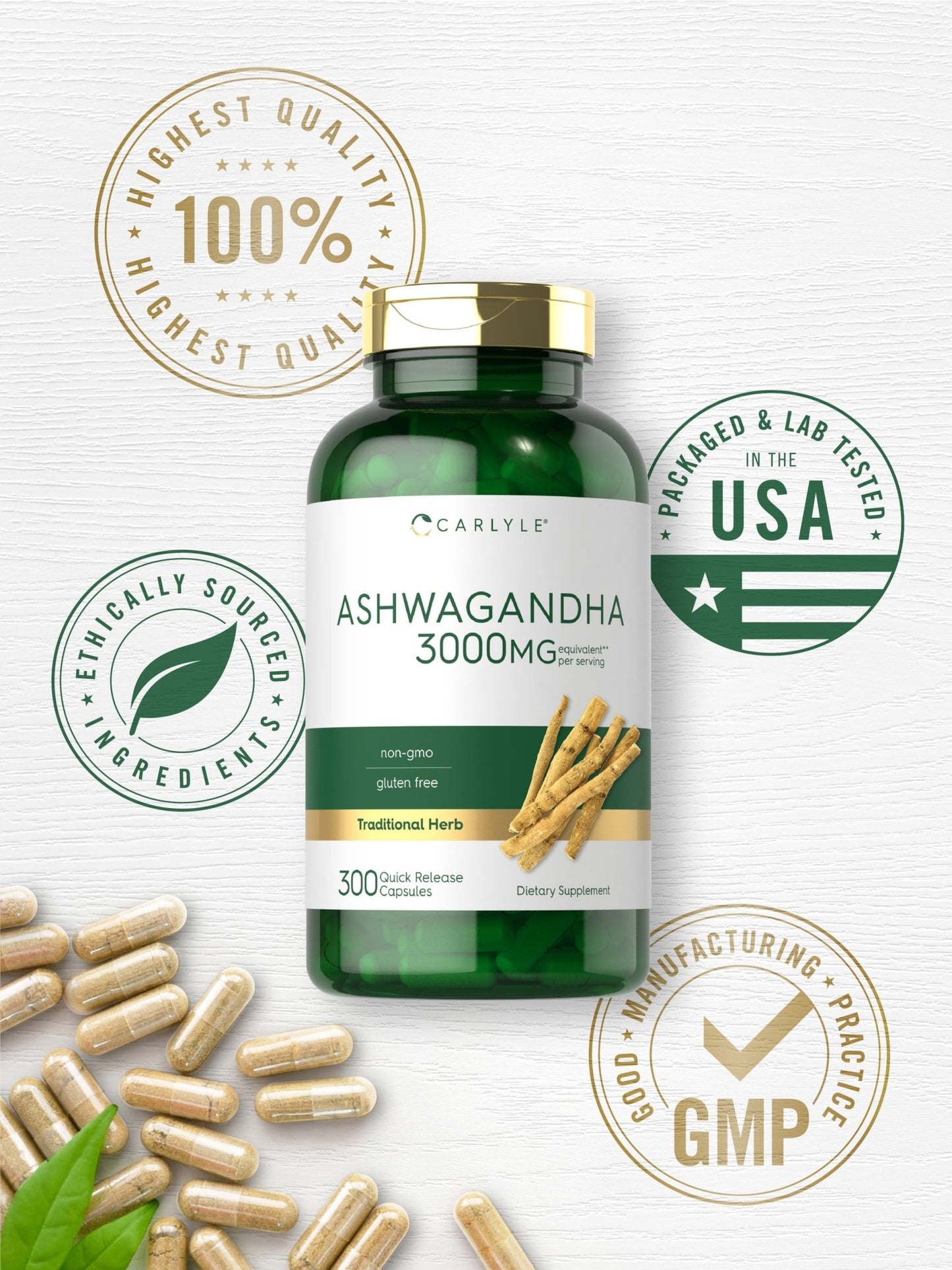 Ashwagandha Capsules | 3000Mg Supplement | 300 Pills | Non - Gmo, Gluten Free | by - Premium Supplements