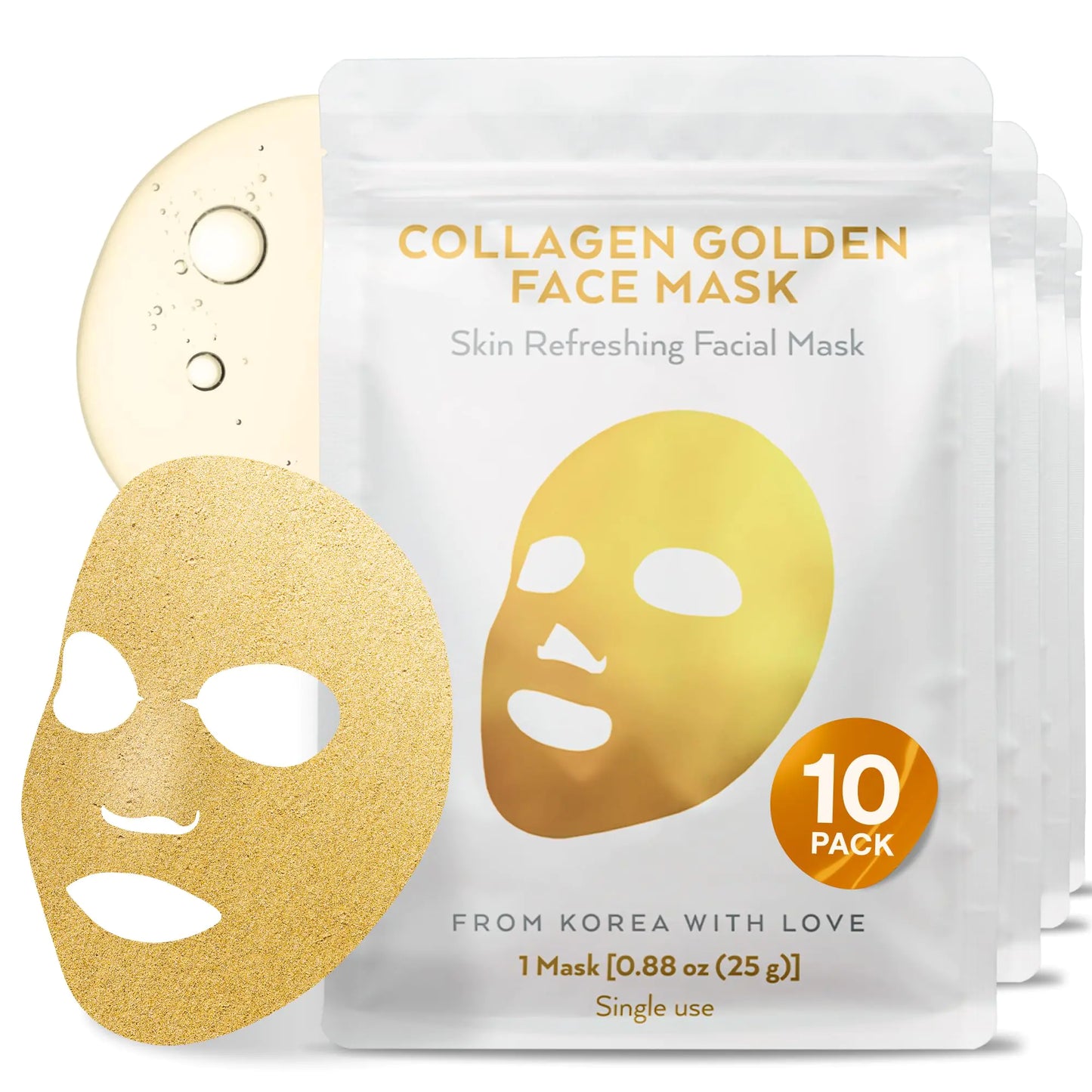 Korean Collagen Face Mask 10 pack - 24K Gold Face Mask Skin Care - Premium Alternative to Korean Sheet Masks - Deep Collagen Mask For Face Skin - Hydrating Face Masks Skincare - Korean Face Mask Set - Premium Supplements