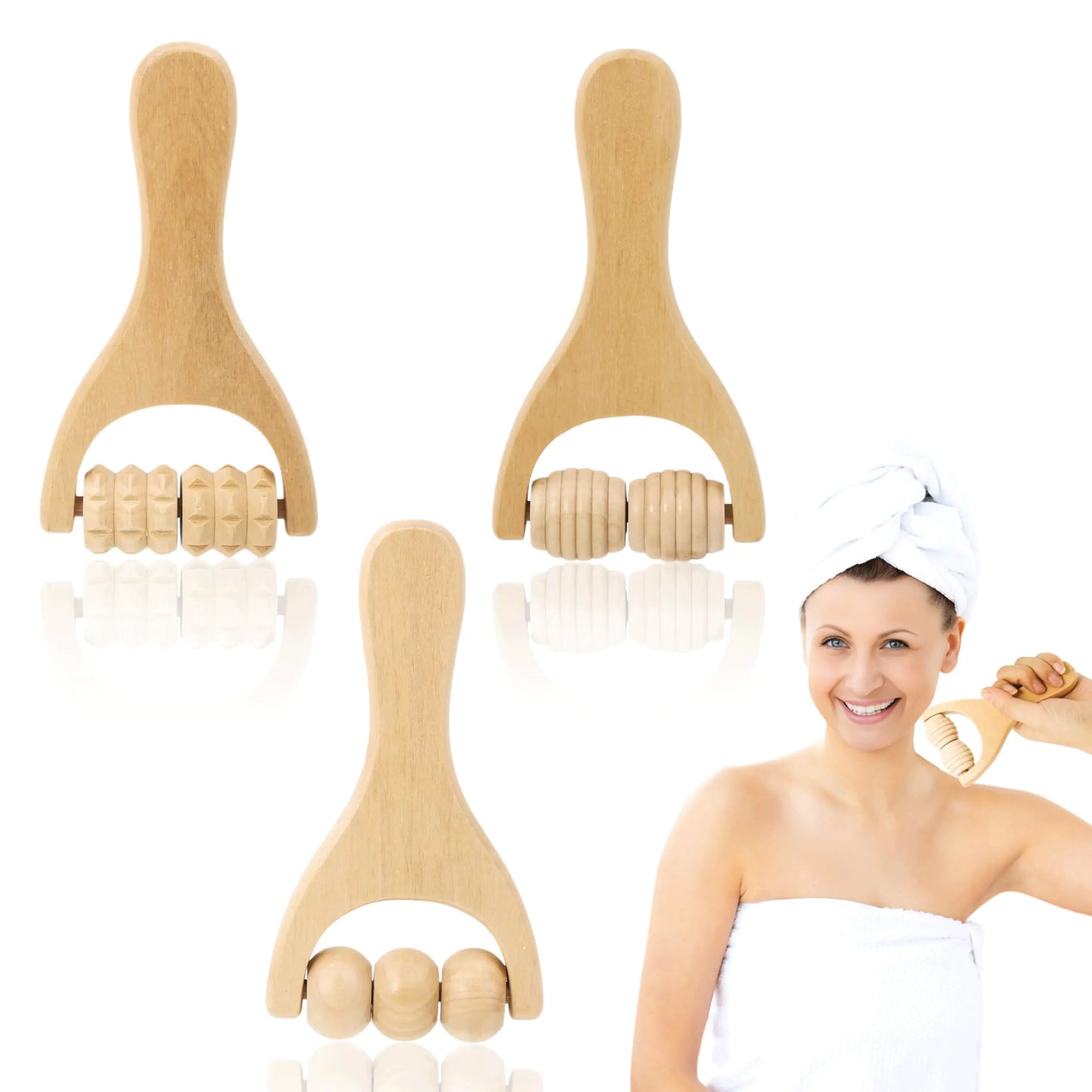 3Pcs Wooden Massage Roller Manual Muscle Relief Massager Wood Therapy Massage Tools Back Massage Roller Stick Muscle Relief Tool for Thigh Leg Neck Full Body Muscle Massager - Premium Supplements
