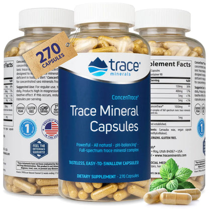 Trace Minerals Low - Sodium ConcenTrace Capsules - Supplement to Support Bone Health & Body Energy - Healthy Hydration & Electrolyte Support Supplement - 270 Capsules (90 Servings - Premium Supplements
