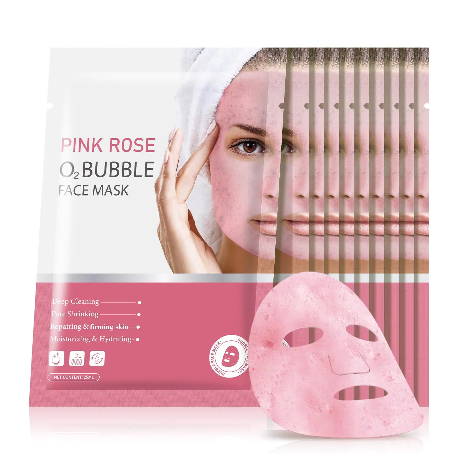 GUOYAOLIFU 10 Sheets O2 Bubble Face Masks Skincare Pink Rose Bubble Sheet Facial Masks for Women Skin Care Foaming Face Sheet Mask Cleaner Foaming Purifying Facial Mask for Spa - Premium Supplements