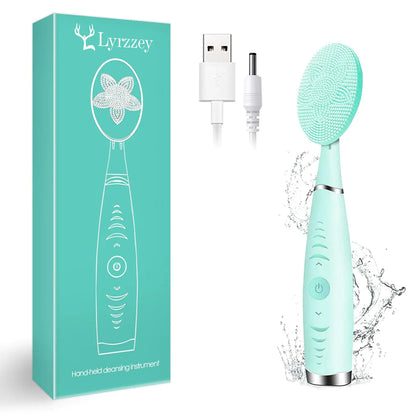 Sonic Facial Cleansing Brush Lyrzzey Portable Handled Face Cleansing Brush with 5 Adjustable Speeds Vibrating Rechargeable Face Cleansing Brush for Deep Cleaning Gentle Exfoliating Massaging(Blue) - Premium Supplements